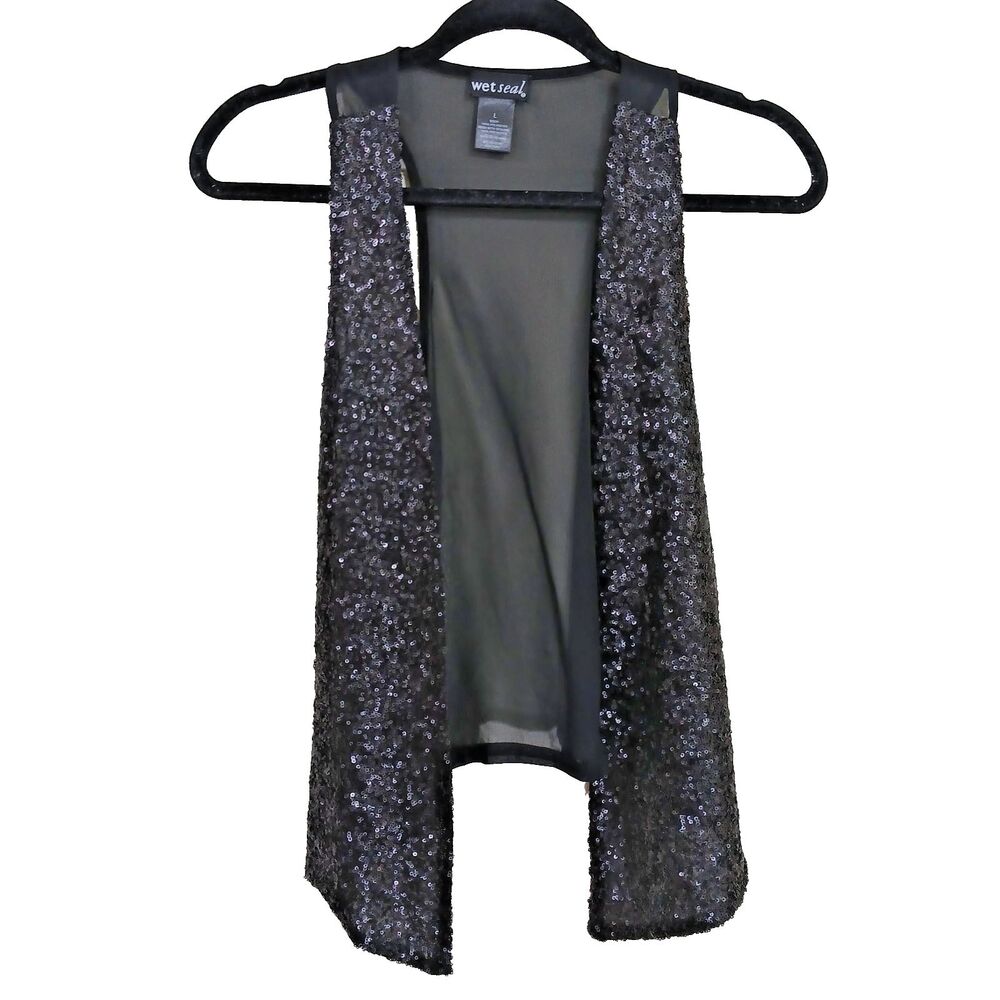 Sequined Vest Black Women's Size M Boho Wispy Goth Dark Fairy
